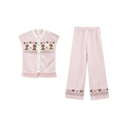 GUKOO x TEDDYBEAR Пижамный комплект Женский Светло-серый Розовый