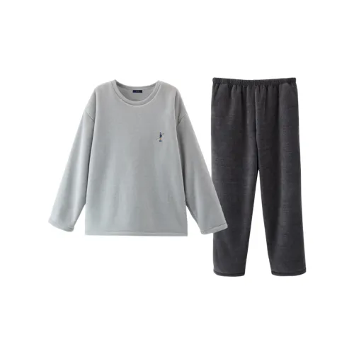 QTUR Светло-серый двойной флисовый пуловер для мужчин комплект пижам