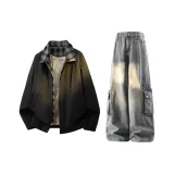 Чёрное пальто + синие штаны