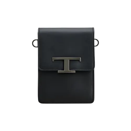 TOD'S T Timeless Телячья кожа Курьерская сумка Сумка через плечо Мужской Черный