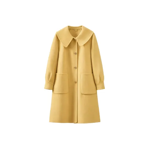 FENHONGMALI Женский пальто канареечного желтого цвета