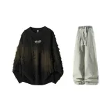 Чёрный + Желтый Грязь Джинсы с Флисовой Подкладкой