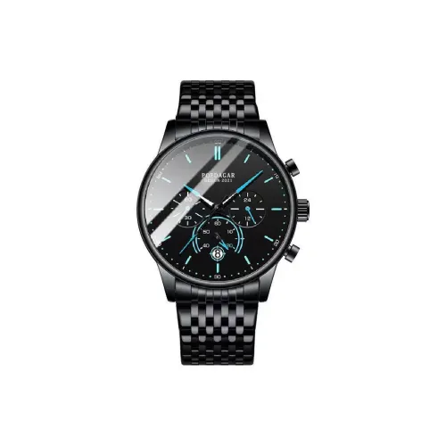 POEDAGAR Кварцевый механизм ремешок из нержавеющей стали черный циферблат мужские часы