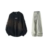 Темно-синие + желтые грязные джинсы с флисовой подкладкой