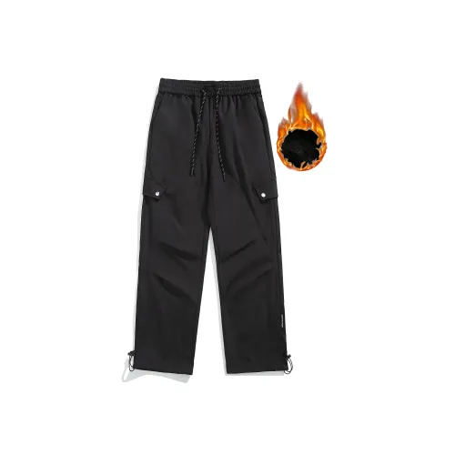 DOUBLE FISH Черный [С флисовой подкладкой и утолщенный] Унисекс Повседневные Штаны