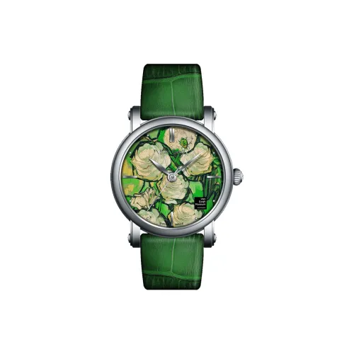VAN GOGH Кварцевые наручные часы механизм ремень из натуральной кожи 35 мм зеленый циферблат женские часы