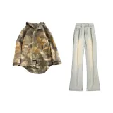 Хаки куртка + желтые грязные джинсы