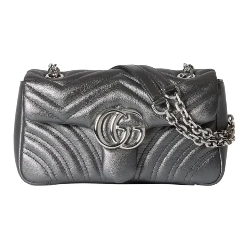 GUCCI GG Marmont Кожа Плечевая Сумка Маленькая Женская Темно-Серый