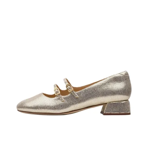 Clarks Daiss30 SHINE Грубый каблук Туфли Мэри Джейн 3 см Женские Золотые