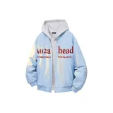 Светло-синий хлопковый пуховик (в комплекте с высококачественным белым и серым свитшотом с фотокемией)