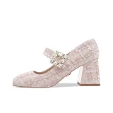 [Лента Цветочная Ткань] [Высота каблука 7 см, Розовый]