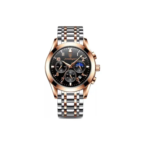 POEDAGAR Кварцевый механизм ремешок из нержавеющей стали черный циферблат мужские часы