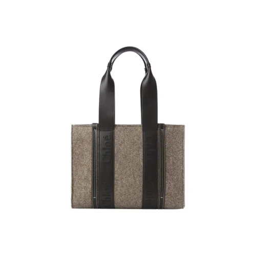 Chloe Woody Телячья кожа Украшение Тоут Сумка Сумка для покупок Сумка на плечо Сумка среднего размера Женская Коричневая