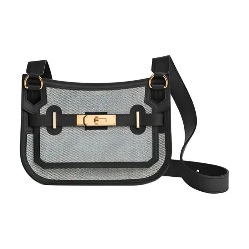 HERMES Jypsiere H Холст Седло Сумка Плечевая Сумка Мини Женская Натуральный Черный