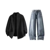 Чёрный топ + синие штаны