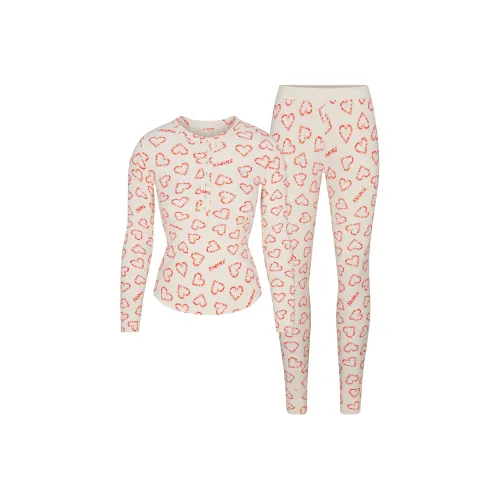 SKIMS Праздничный комплект Fw25 из хлопка с ребристой отделкой Henley и леггинсы повседневный костюм для женщин