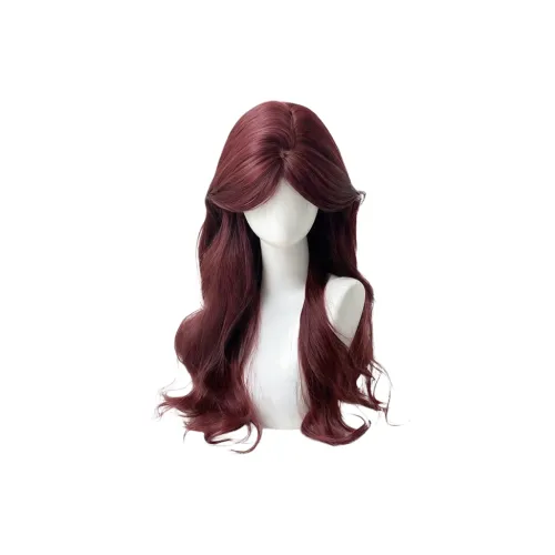 YOUXI [Cinnabar Большая волна] Полная парик CENTER Часть Малиново-красный Длинные кудрявые волосы Высокотемпературная пряжа