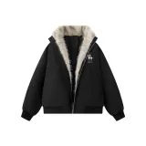 Black Fur-Collar Cotton Down Jacket  
Черный пуховик с меховым воротником