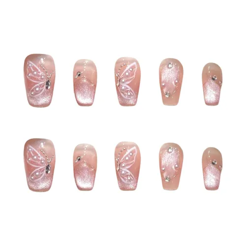 XIAMEIYU Бабочка Кошачий глаз Жемчужный Телесный Осветляющий Handcrafted False Nail Средний LADDER 20 мм
