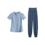 Светло-синий, короткий рукав, двухкомпонентный комплект (синие штаны)