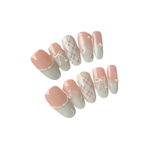 OUYUJI False Nail Овал MID Длина Кожа Smudge Стразы Украшенный