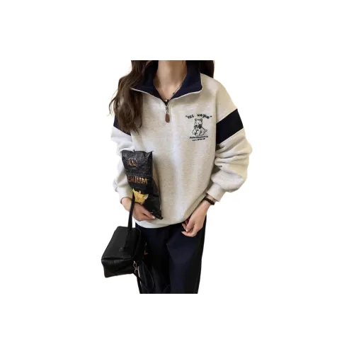 Cotton Gene Белый Синий Флисовая подкладка Женские Свитшоты