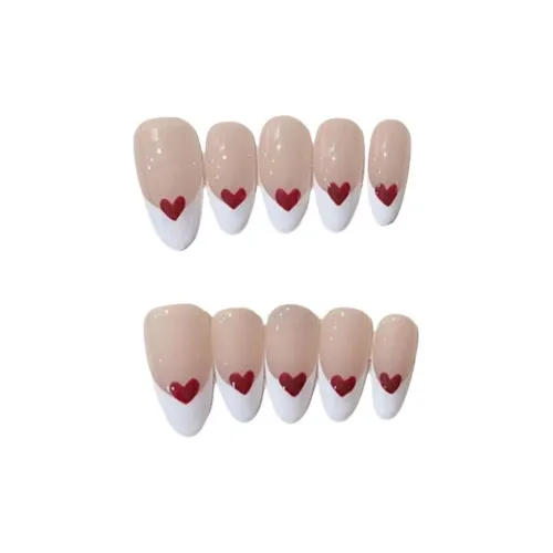 XIBI Ручной работы Сердце Миндаль Ногтей Элегантность PURE Французский False Nail Съемный Готовый товар Ногтей Пластина