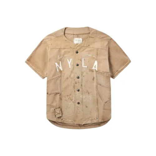 GREG LAUREN Флисовая аппликация вышитая состаренный хлопок холст рубашка мужская