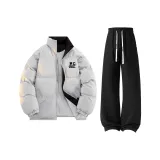 Светлый облако серый хлопковый пуховик + черные штаны с флисовой подкладкой