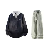 Темно-синие + желтые грязные джинсы с флисовой подкладкой