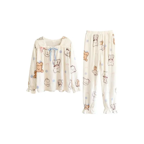 Daiyindie Осенние и зимние пижамы для женщин утолщенные и с флисовой подкладкой термические коралловый флис домашняя одежда