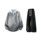 Серый + Черный Джинсы с Флисовой Подкладкой