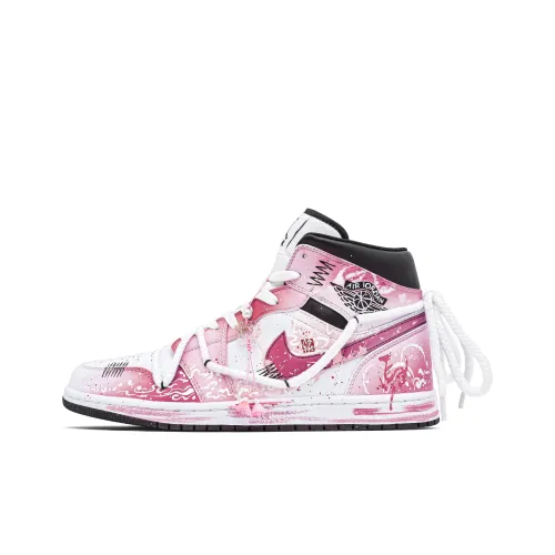 Jordan Air Jordan 1 STEP On Cloud Розовый Высокий Топ Винтажные Баскетбольные Кроссовки Унисекс Розовый