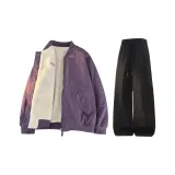 Фиолетовый хлопковый пуховик + черные штаны