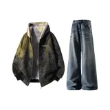 Топ черного цвета + Брюки винтажного синего цвета