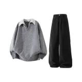 Темно-серый топ + черные штаны