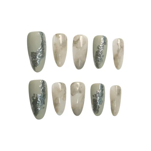 Goodbye Day Silver Ribbon Pure Ручная работа Премиум False Nail MID Длина Стиль Instagram 24 мм