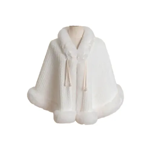 Yuerlian Меховой воротник Плащ Унисайз Длина одежды Примерно 60 см Женские Плащи