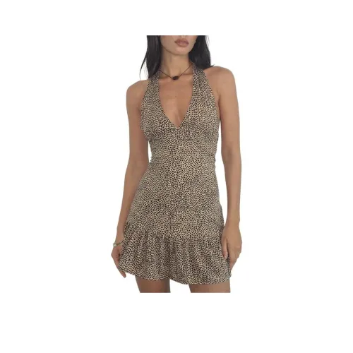 Motel Rocks Delaine Halterneck MI Платье Croc Коричневый Без рукавов Платье Женское