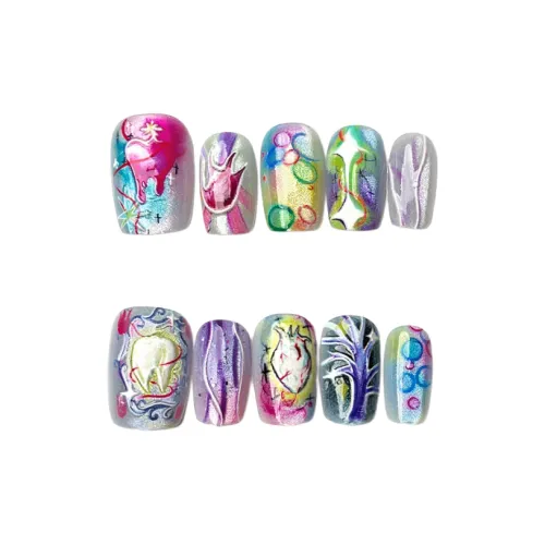 XIARISHIYUN 3D Effect Relief Inspiration Landing False Nail Короткий LADDER Многоцветный Smudge Стиль Instagram