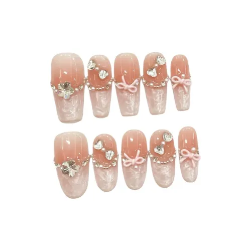 RUIJIN Alice French Ribbed Gel Diamond Butterfly Elegance Nail Sticker Handcrafted Nail Tips Oval Silver Gradient