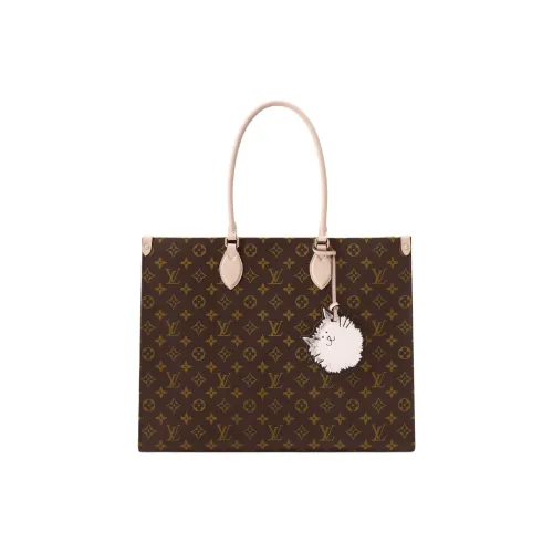 LOUIS VUITTON Grace Coddington Коллаборация ONTHEGOCatogram Kitten Монограмма Покрытый холст Сумка Женские Коричневый