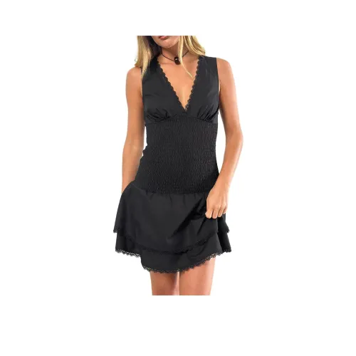 Motel Rocks Hevosia Ruched Мини Платье Черное Без рукавов Платье Женское