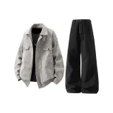 Серый топ + черные джинсы