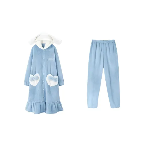 Mu Qingqing Синий комплект Сиреневый + Брюки Женские Банные халаты