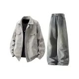 Серый топ + желтые грязные джинсы