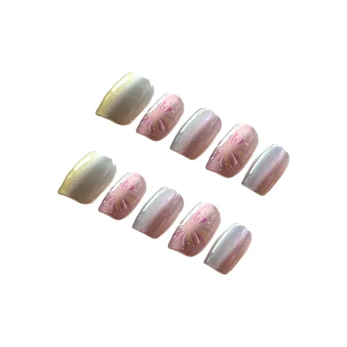 Yun Yue Joe Фейерверк Кошачий глаз Градиентный Многоцветный Ручной Мечтательный Разрисованный Ethereal False Nail Короткий LADDER 15mm