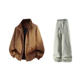 Коричневый + Желтый Грязь Джинсы с Флисовой Подкладкой