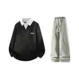 Чёрный + Желтый Грязь Джинсы с Флисовой Подкладкой