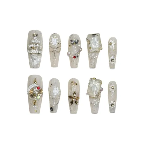 XIAMEIYU Aurora Shimmer Snowflake Stars Осветляющий Handcrafted False Nail Трапециев Длинный Белый Телесный Shimmer 32mm